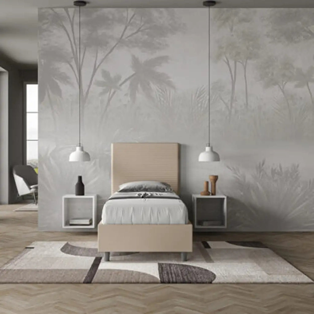 Letto singolo con rete imbottito 80x210 similpelle tortora Focus