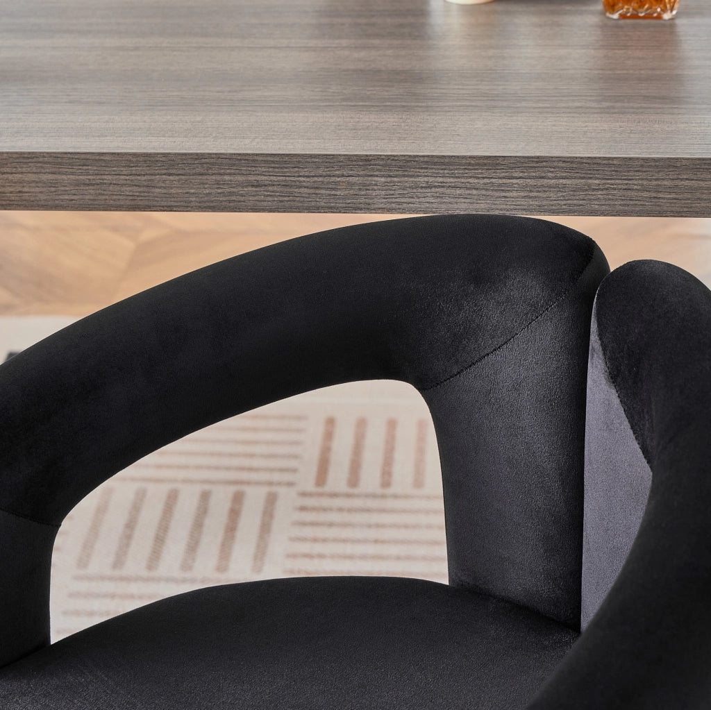 Set di 2 sedie da pranzo in velluto nero con braccioli