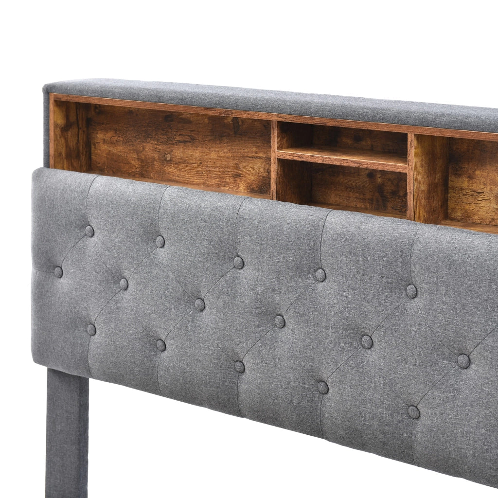 Letto imbottito grigio 140x200 con testiera contenitore