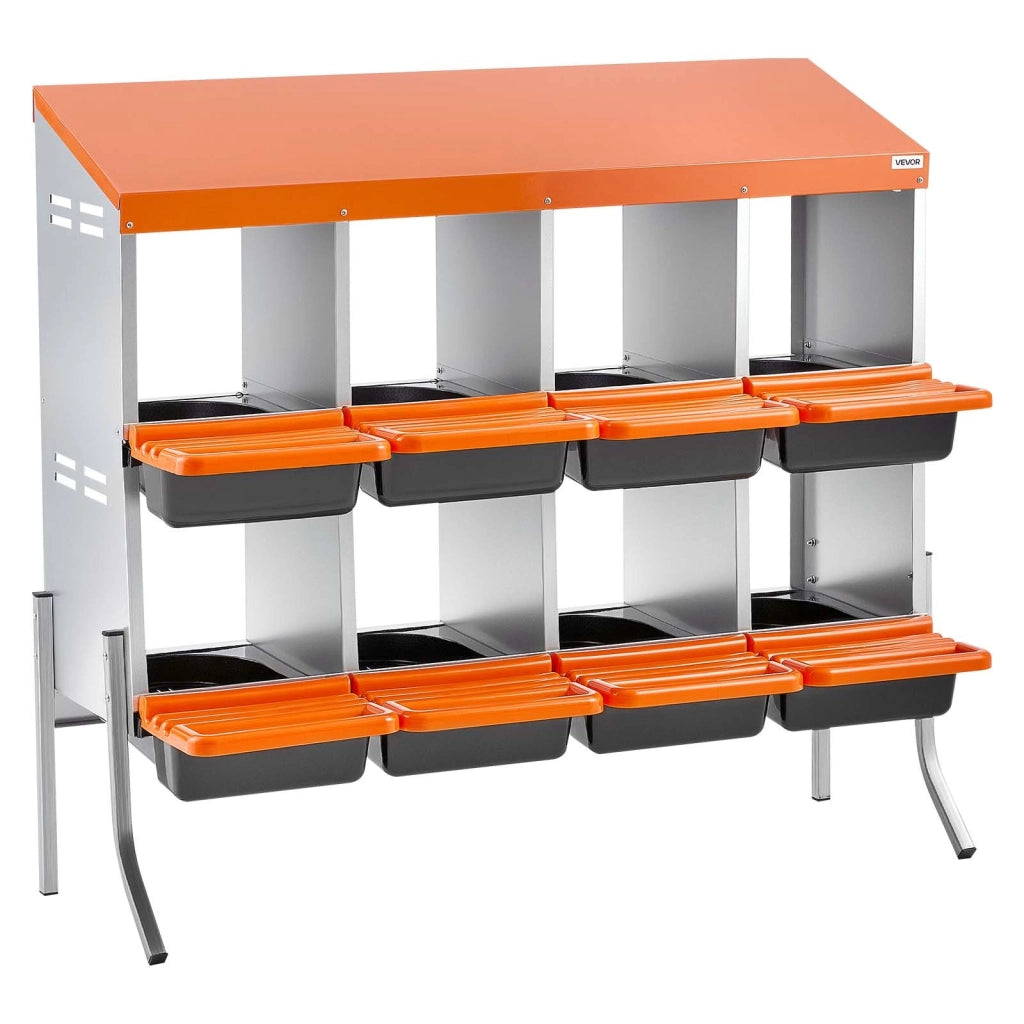 Nido per galline ovaiole a 8 scomparti CNB-08-Leg in acciaio zincato con gambe e cassetto raccolta uova 1060x525x990 mm