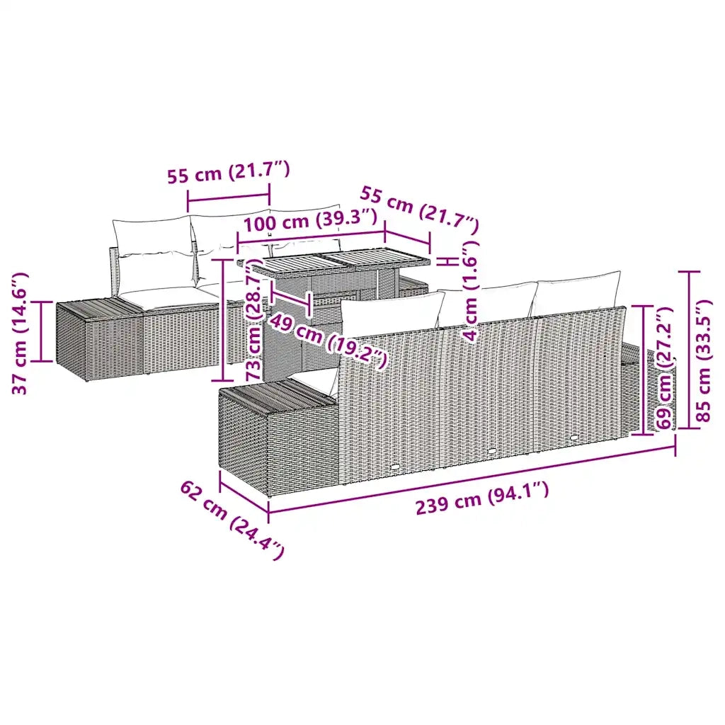 Set da Pranzo per Giardino con cuscino 7 pcs Beige e grigio 3349909
