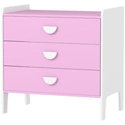 Comò per bambini con 3 cassetti, MDF, rosa e bianco
