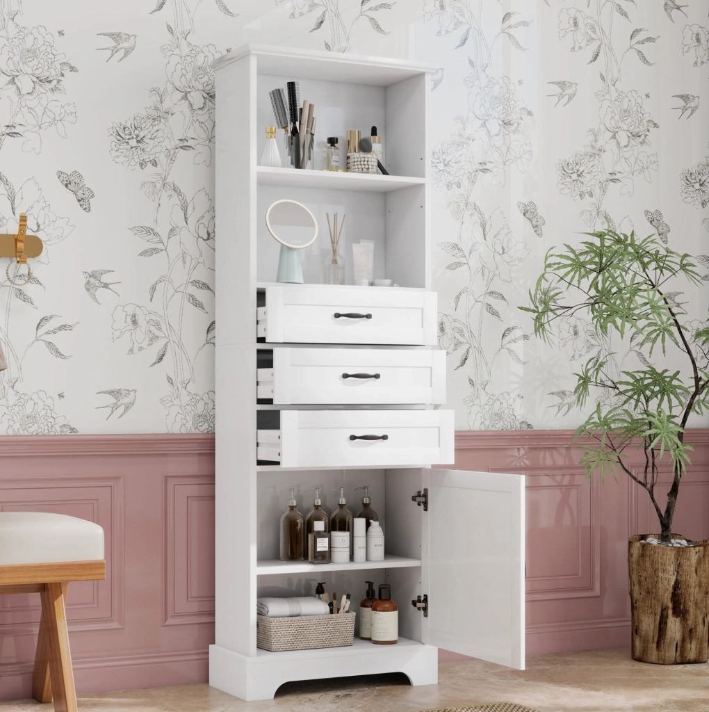 Mobile bagno in MDF laccato 56 x 25;6 x 167 cm con 3 cassetti e ripiani regolabili; bianco