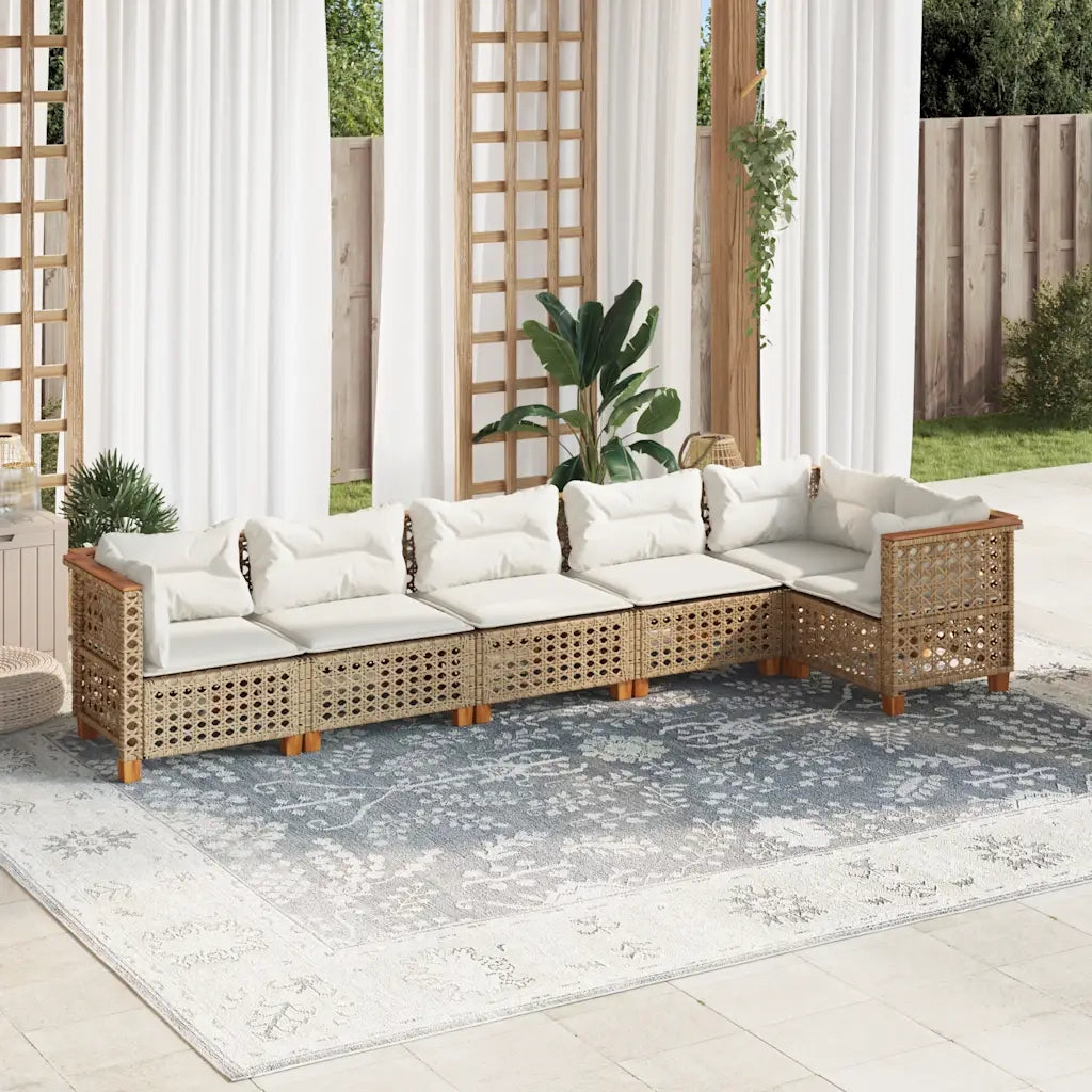 Set Divano da Giardino 6 pz con Cuscini Beige in Polyrattan