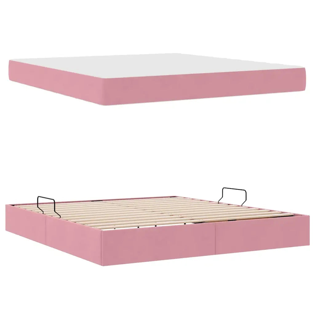 Letto con contenitore e materasso Rosa 160 x 200 cm Velluto 3399735