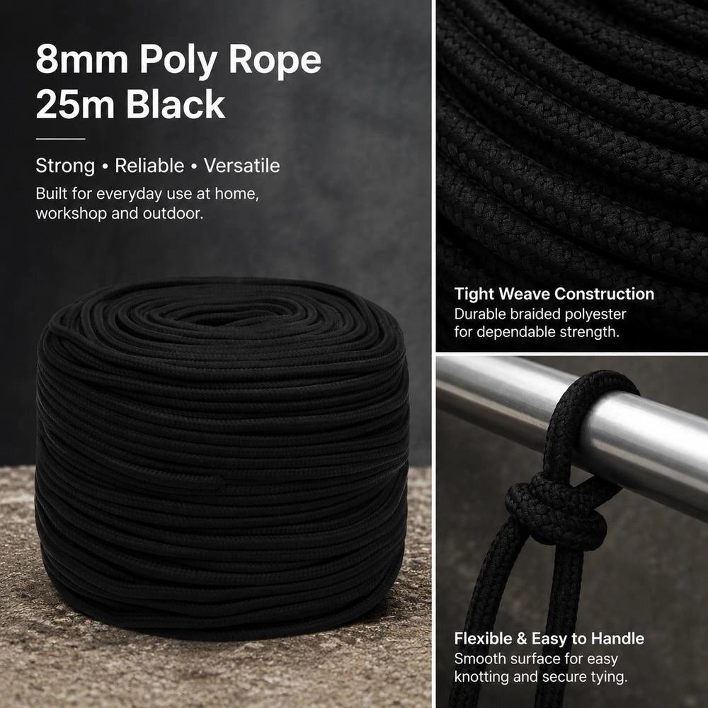 Black Work Rope, 8 Mm, 25 M, Polyester