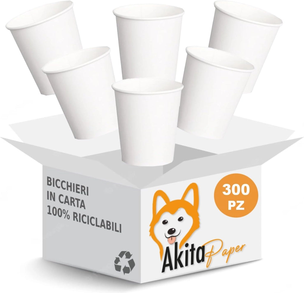 300 Bicchieri Carta 200ml Bianchi Monouso AkitaINK