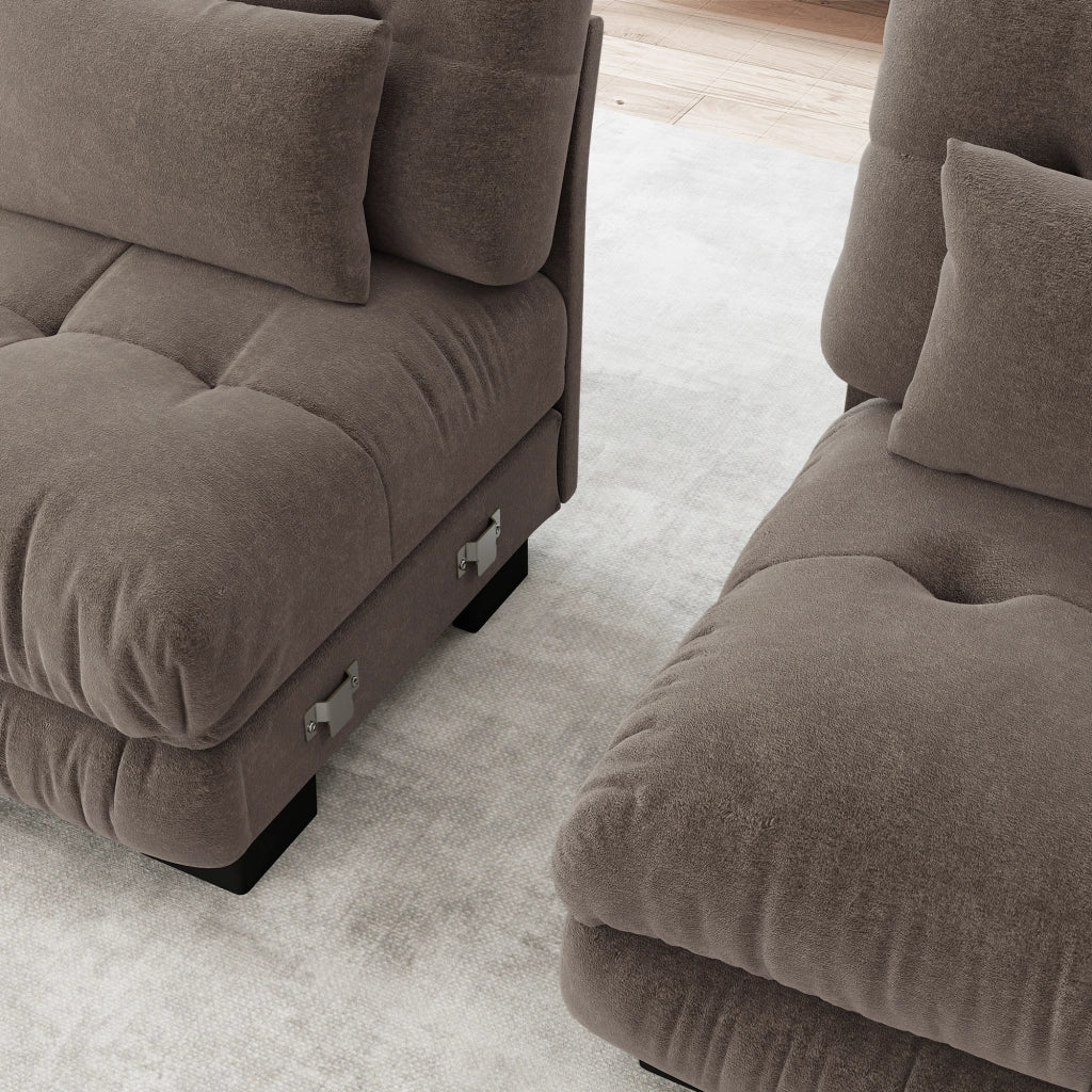 Divano Angolare Chenille con Ottomans e Cuscini ¨C MINIMAL ¨C Marrone