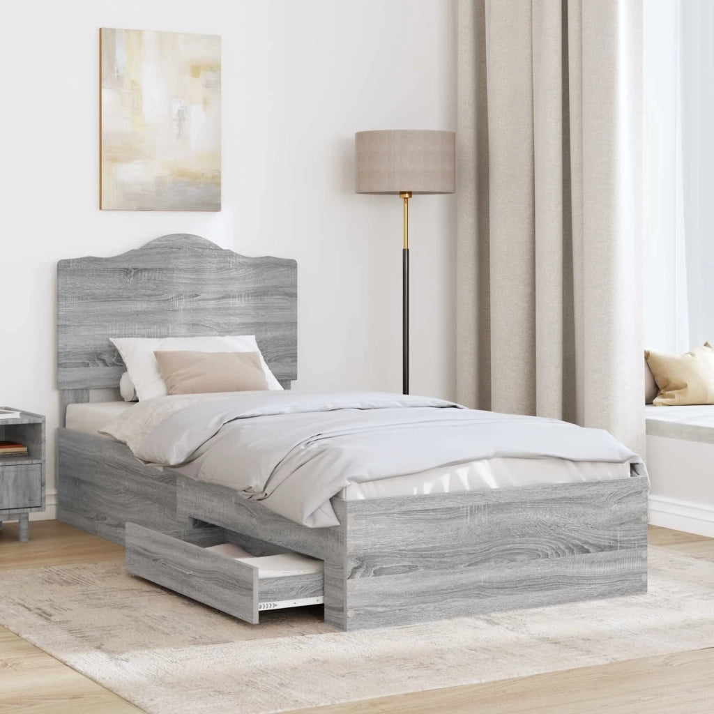 Letto singolo | Letto per adulti | Struttura del letto Grigio Sonoma 90 x 190 cm Legno multistrato