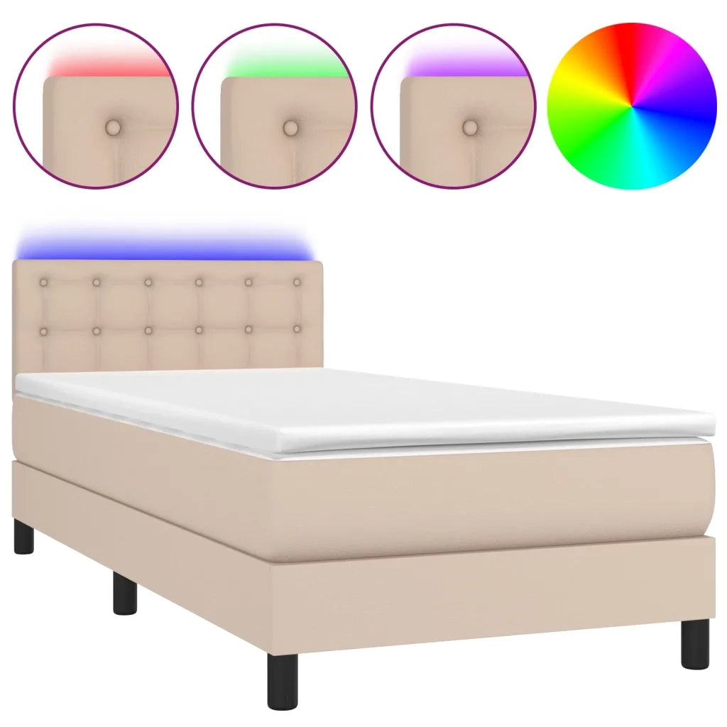 Giroletto Molle Materasso e LED Cappuccino 90x200 cm Similpelle 3134206