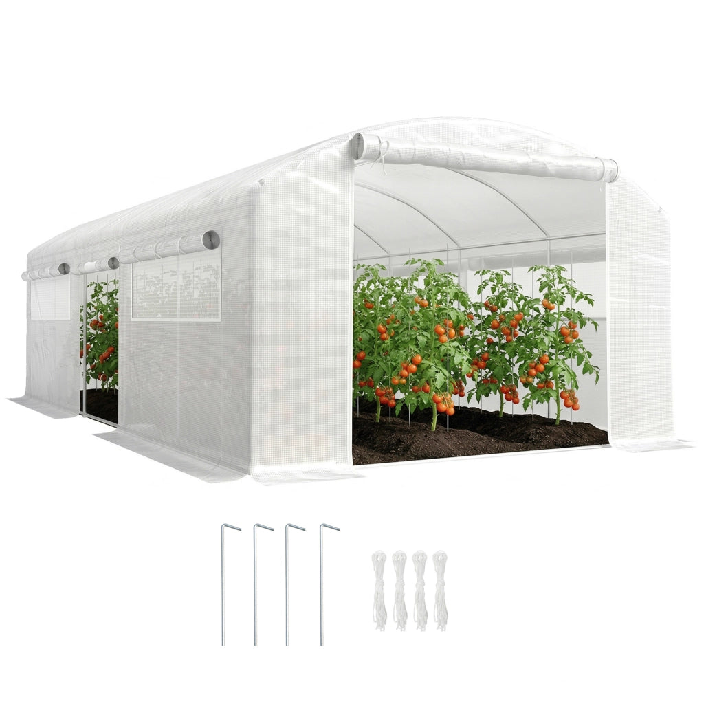Serra Tunnel 6x3x2 m ¨C Minimal ¨C 3 Porte a Rullo, 6 Finestre a Rete, Struttura in Acciaio Zincato Bianco