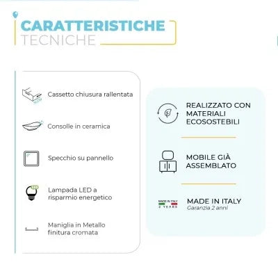 Mobile bagno sospeso 100 cm Smart olmo con lavabo e specchio