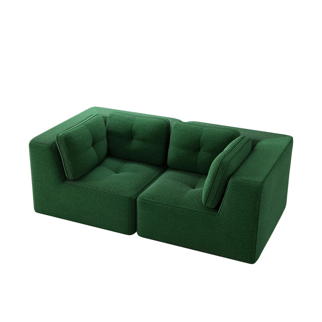 Divano Angolare Modulare 2 Posti ¨C MINIMAL ¨C Verde, Velluto a Coste