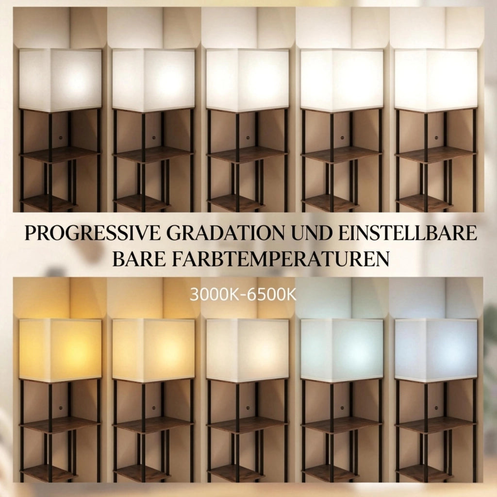Lampada da terra ULEVR 40x29x171 cm con 5 ripiani, dimmerabile con telecomando, beige e nero