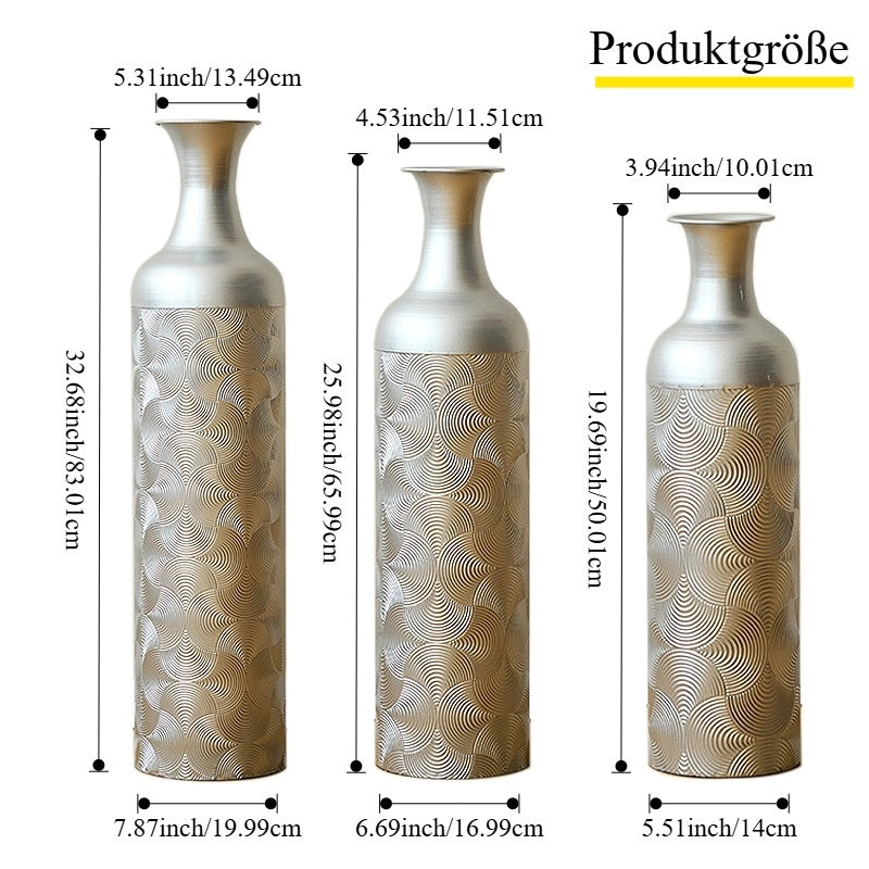 VASI DA TERRA Set da 3 pezzi 50/66/83 cm Metallo Argento