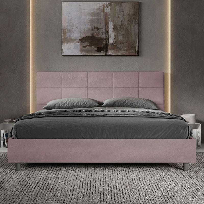 Letto imbottito Matrimoniale 190x200 cm Mika - Senza rete,Glicine,Microfibra