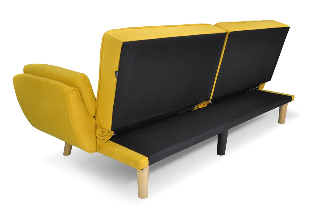 Divano letto clic clac in tessuto vellutato giallo piede legno naturale - divano 3 posti - Ambra - DL-AM16FBC