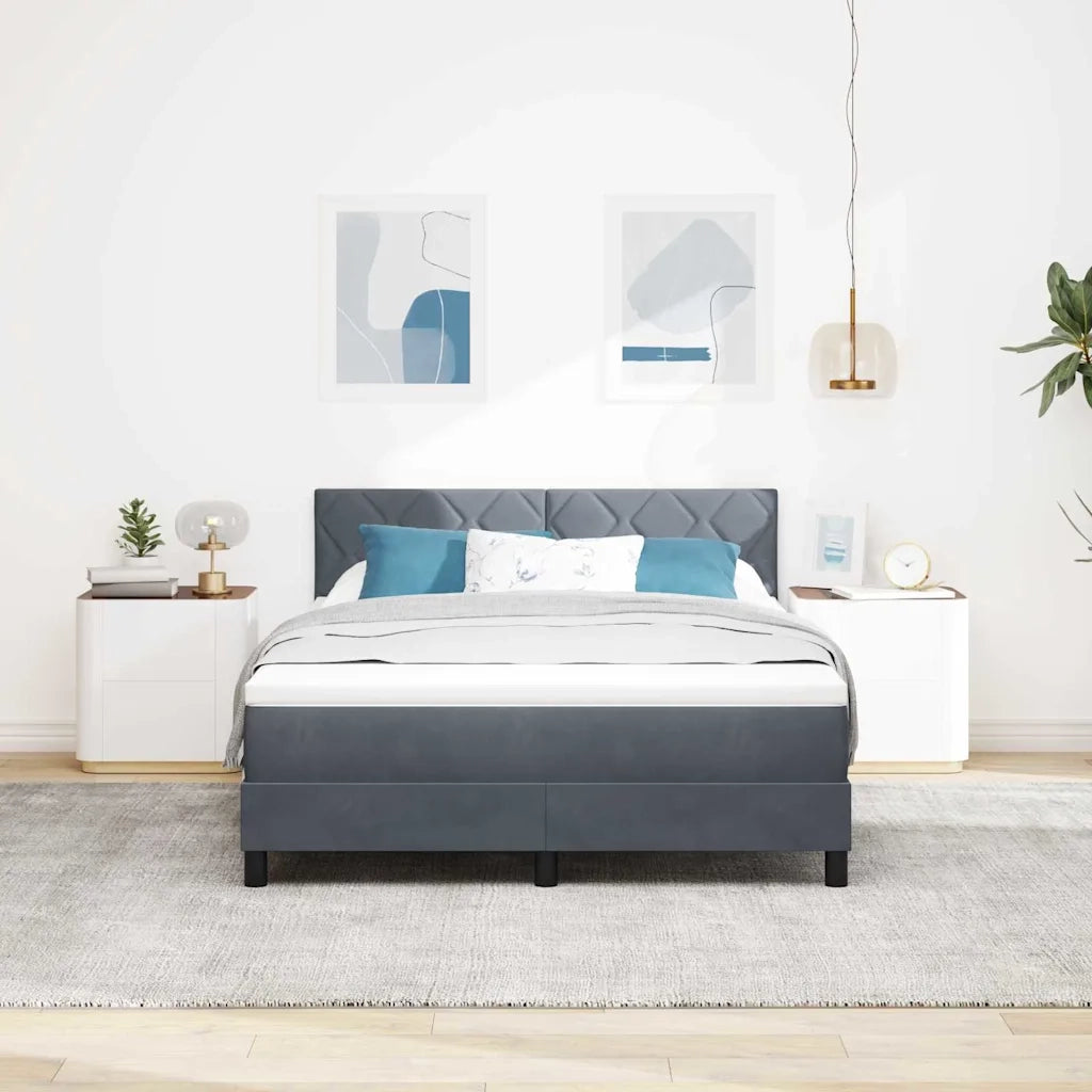 Letto a Sorgente LED con led Grigio scuro 140 x 190 cm Velluto