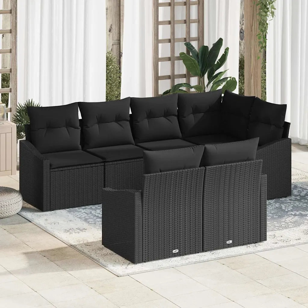 Set Divano da Giardino con cuscino 7 pcs Nero polyrattan
