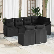 Set Divano da Giardino con cuscino 7 pcs Nero polyrattan