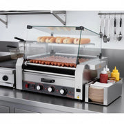 Hot Dog Grill Machine, 30 Hot Dogs, 11 Rollers, Stainless Steel, 2400 W, Electric Grill With Bun Warmer & Cover (Glass + PC) & 3 Temperature Controls & Side Storage Box & Oil Drip Tray