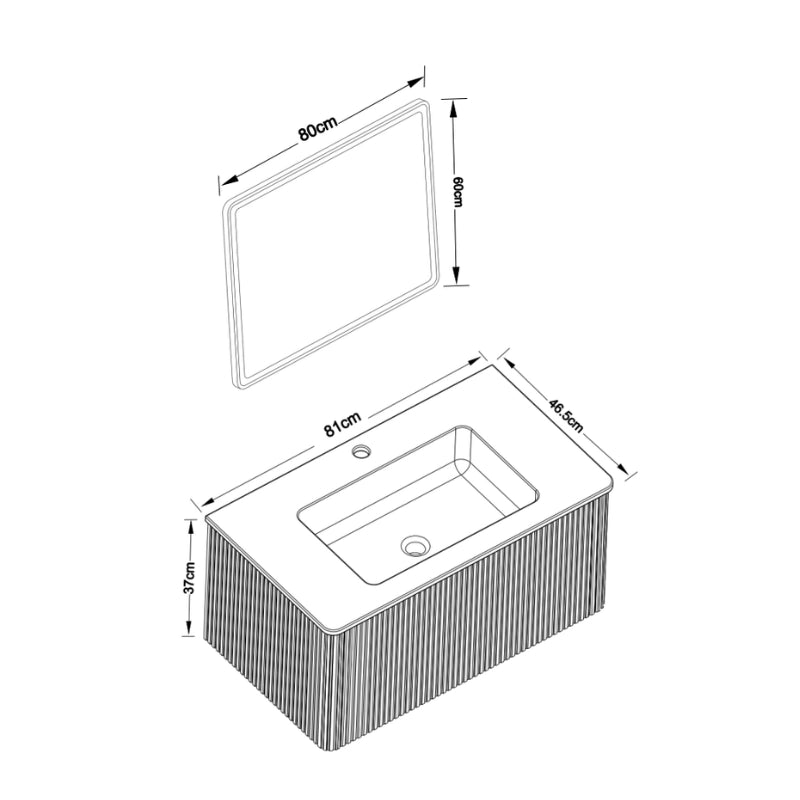 Set mobile bagno sospeso con lavabo integrato e specchio LED rotondo da 80 cm