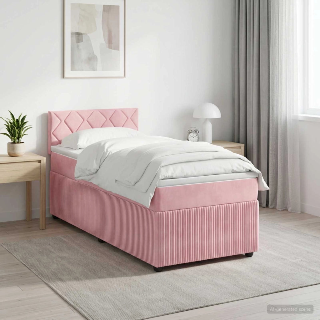 Letto box spring con materasso Rosa 100 x 200 cm Velluto 3451630