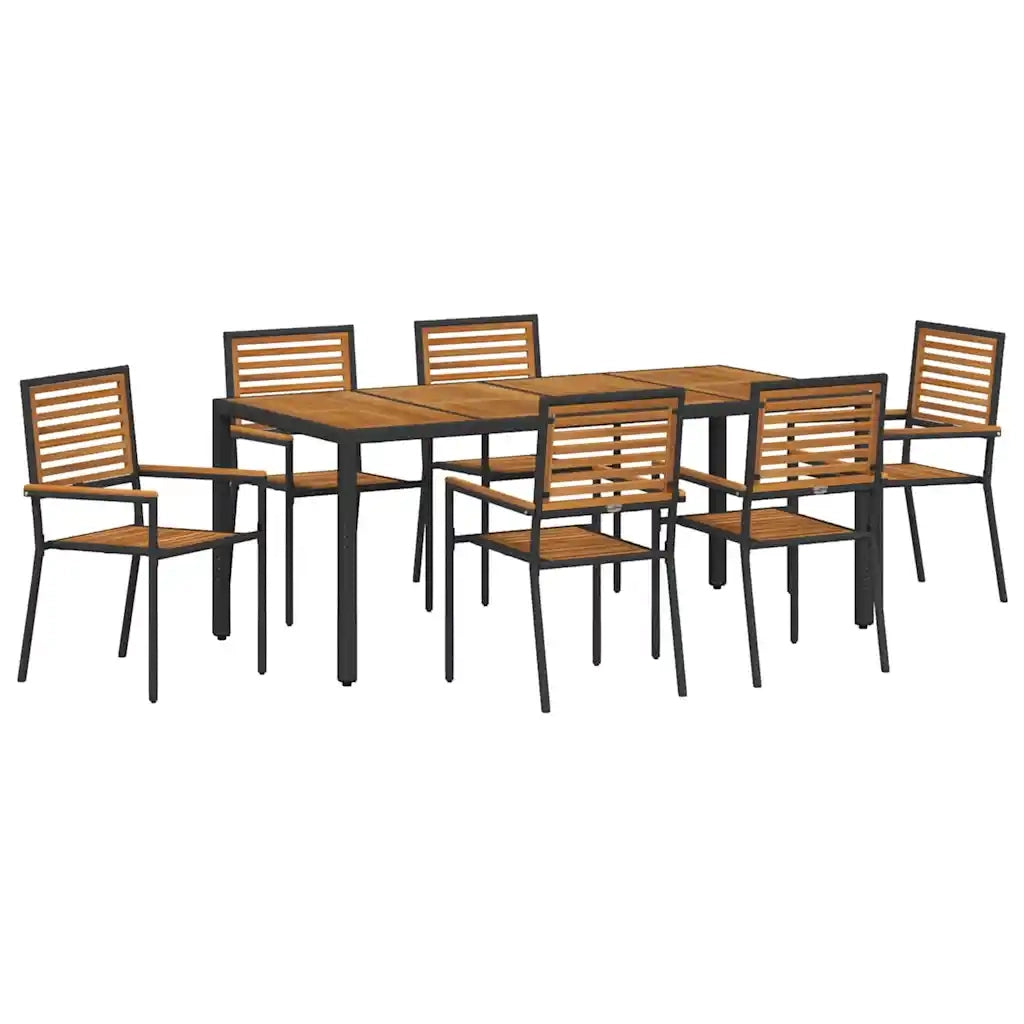 Set da Pranzo per Giardino 7 pcs Nero e Marrone polyrattan