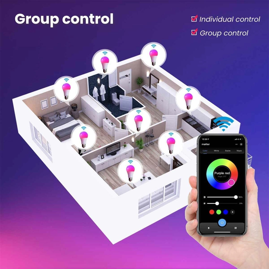 Lampada Led Matter E27, RGB+CW, Matter WIFI 2.4G TUYA, Smart Life, Apple Home, Google Home, Alexa, SmartThings AC 90-250V, 50/60HZ, 9W, 60X117mm, IP20, MU12709