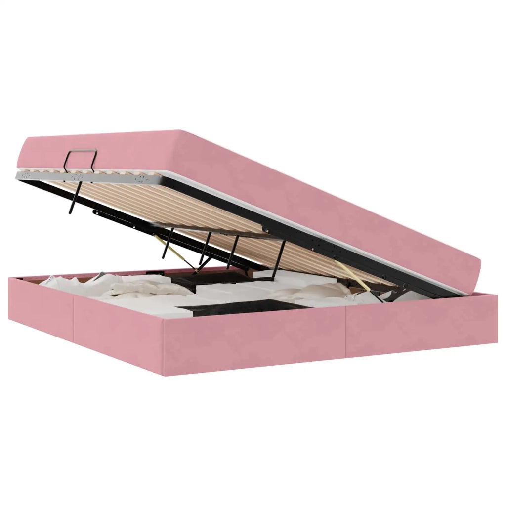 Letto con contenitore e materasso Rosa 160 x 200 cm Velluto 3399735