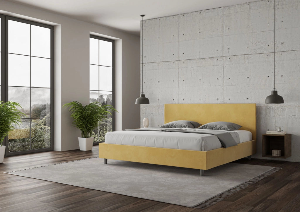 BS COM Letto con rete imbottito 180x210 microfibra ocra