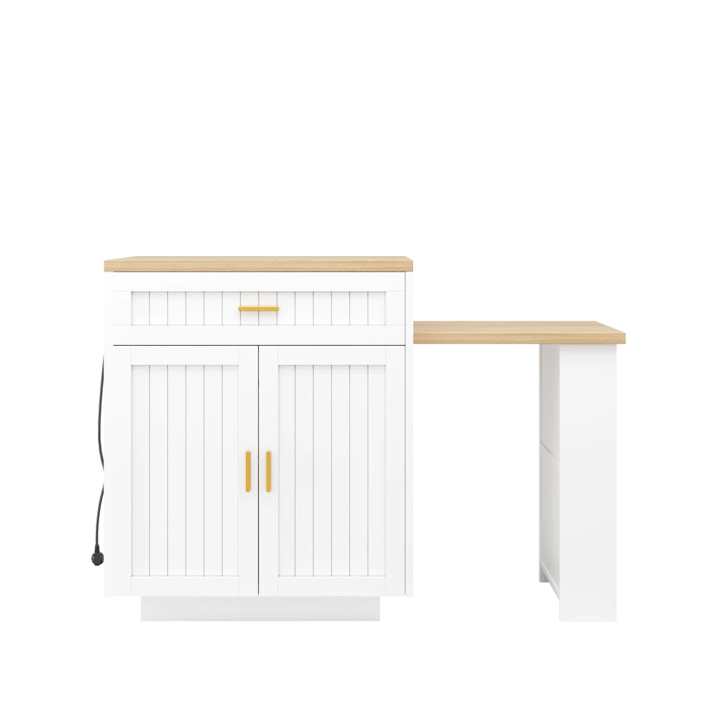 Isola da cucina estensibile con presa integrata in MDF e metallo bianca