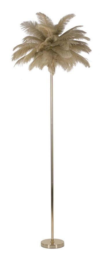 Lampada da Terra Palm Cammello Ø55x160 cm in Ferro e Plastica Oro e Cammello