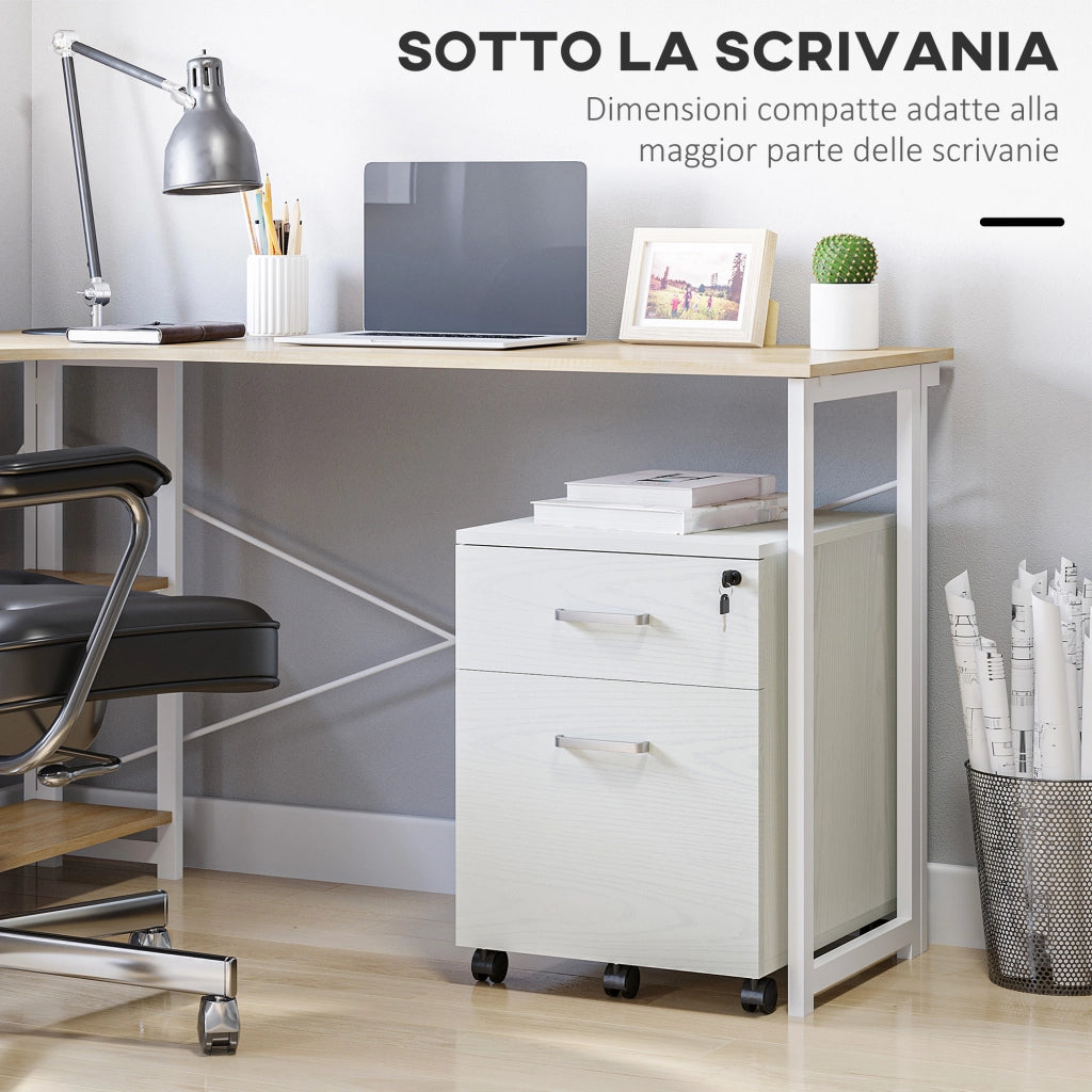 Cassettiera Portadocumenti Schedario per Ufficio 2 Cassetti e Serratura