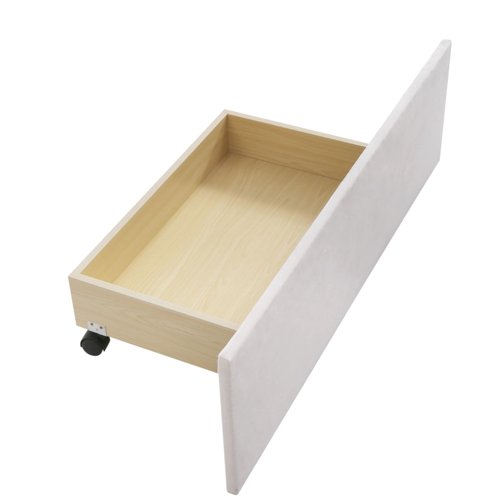 Letto imbottito 90x200 cm con rete a doghe e cassetto in velluto beige