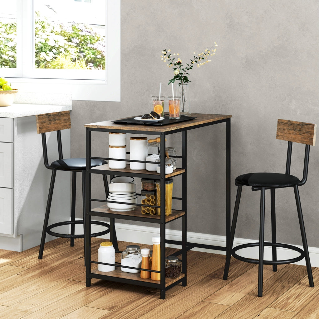 Set tavolo bar con 2 sgabelli e 3 ripiani rovere
