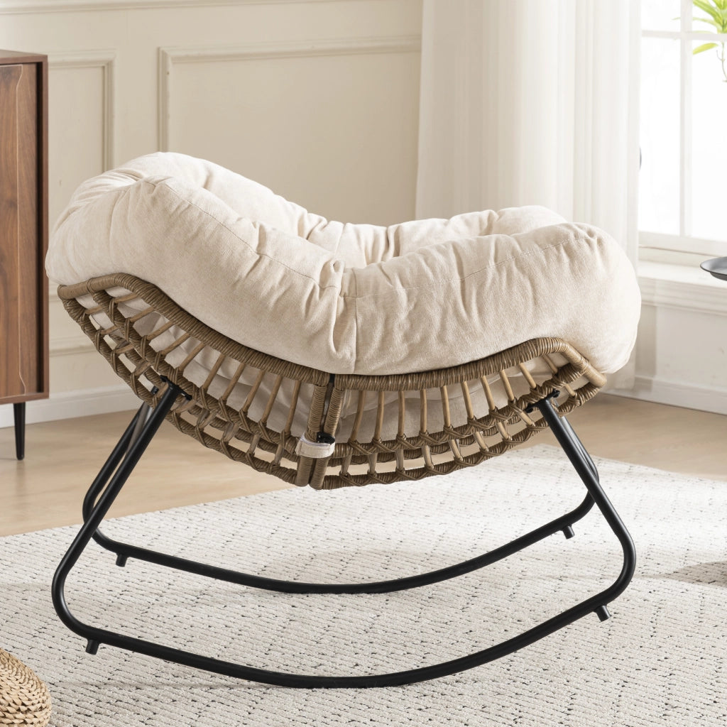 Poltrona a dondolo beige in ciniglia