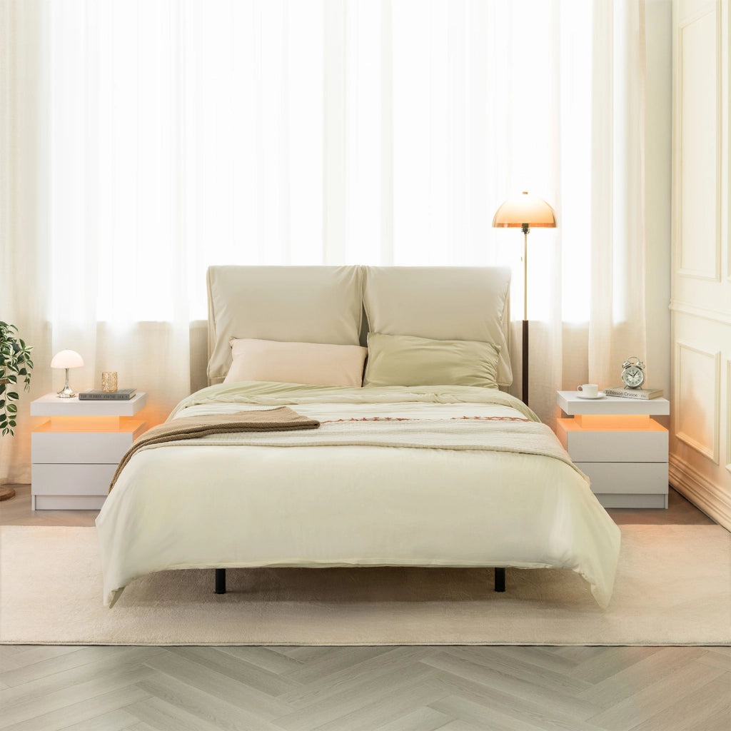 COMODINO LED con 2 cassetti Bianco in Legno ingegnerizzato