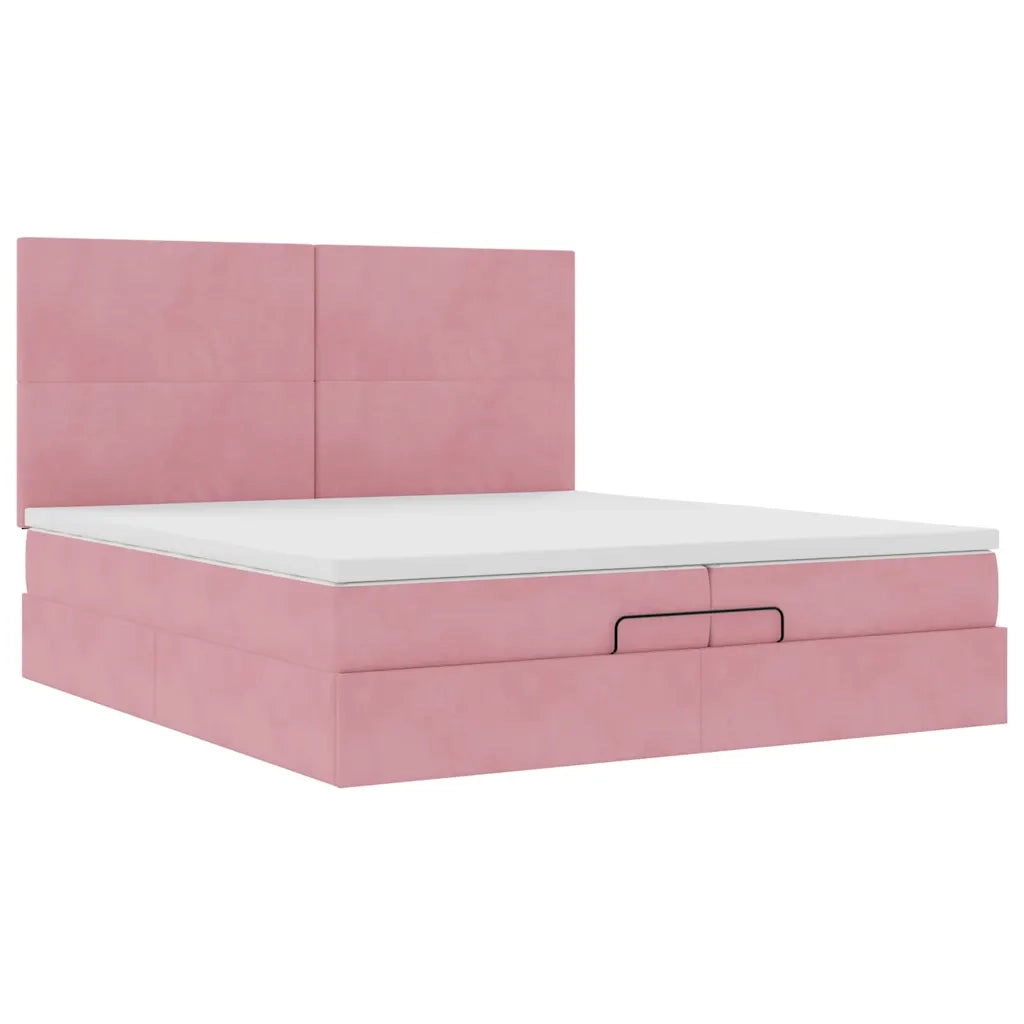 Struttura Letto Pouf con Materassi Rosa 200x200 cm Velluto 3314275