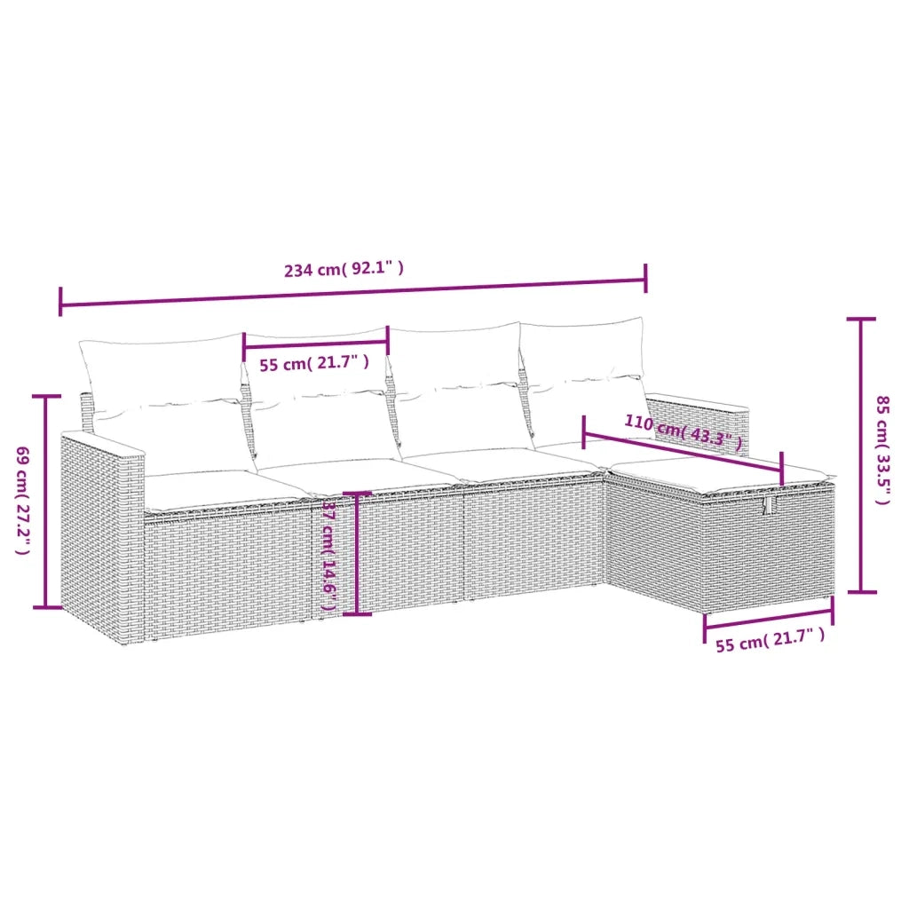 Set Divano da Giardino 5 pz | Set Salotto da Giardino con Cuscini Grigio in Polyrattan