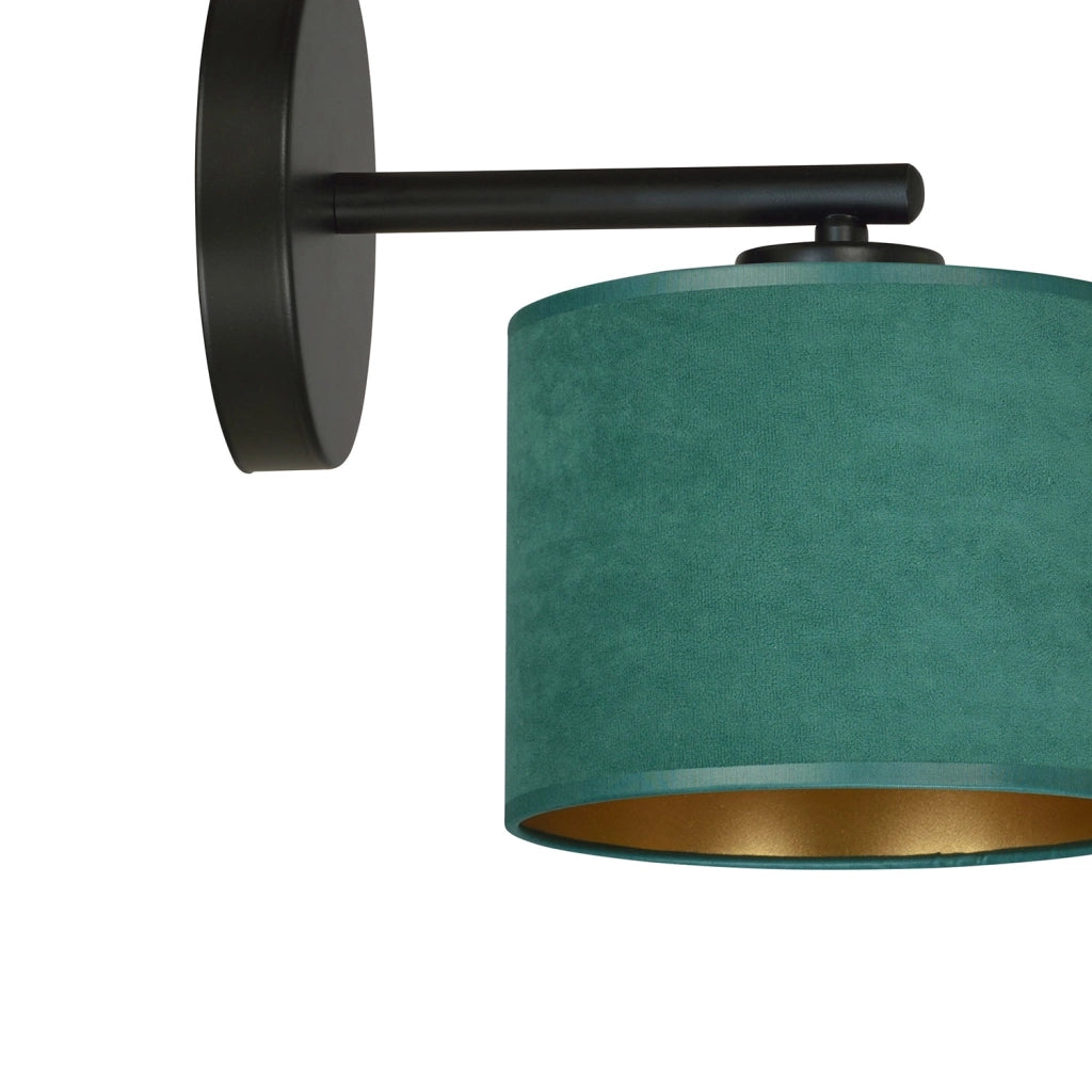 Applique 1 Luce Hilde In Acciaio Nero E Paralume In Tessuto Verde