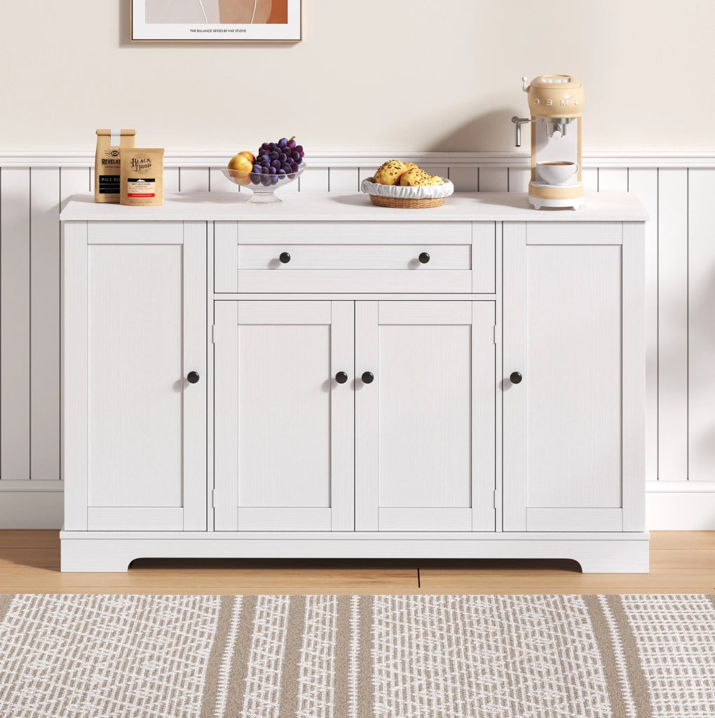Mobile buffet da cucina 138 cm con cassetto e ripiani regolabili in MDF bianco
