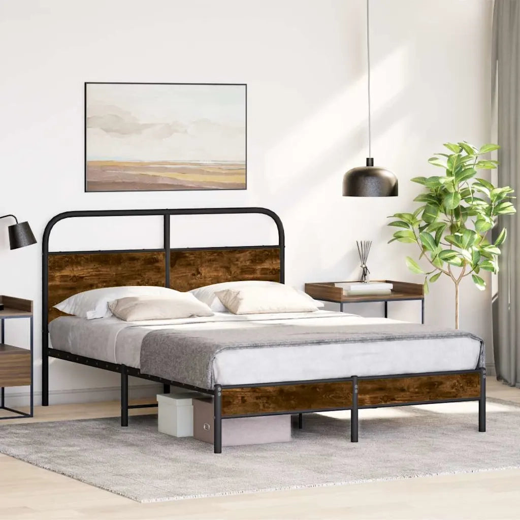 Letto matrimoniale | Letto per adulti | Giroletto senza Materasso Rovere Fumo 120x190 cm in Truciolato