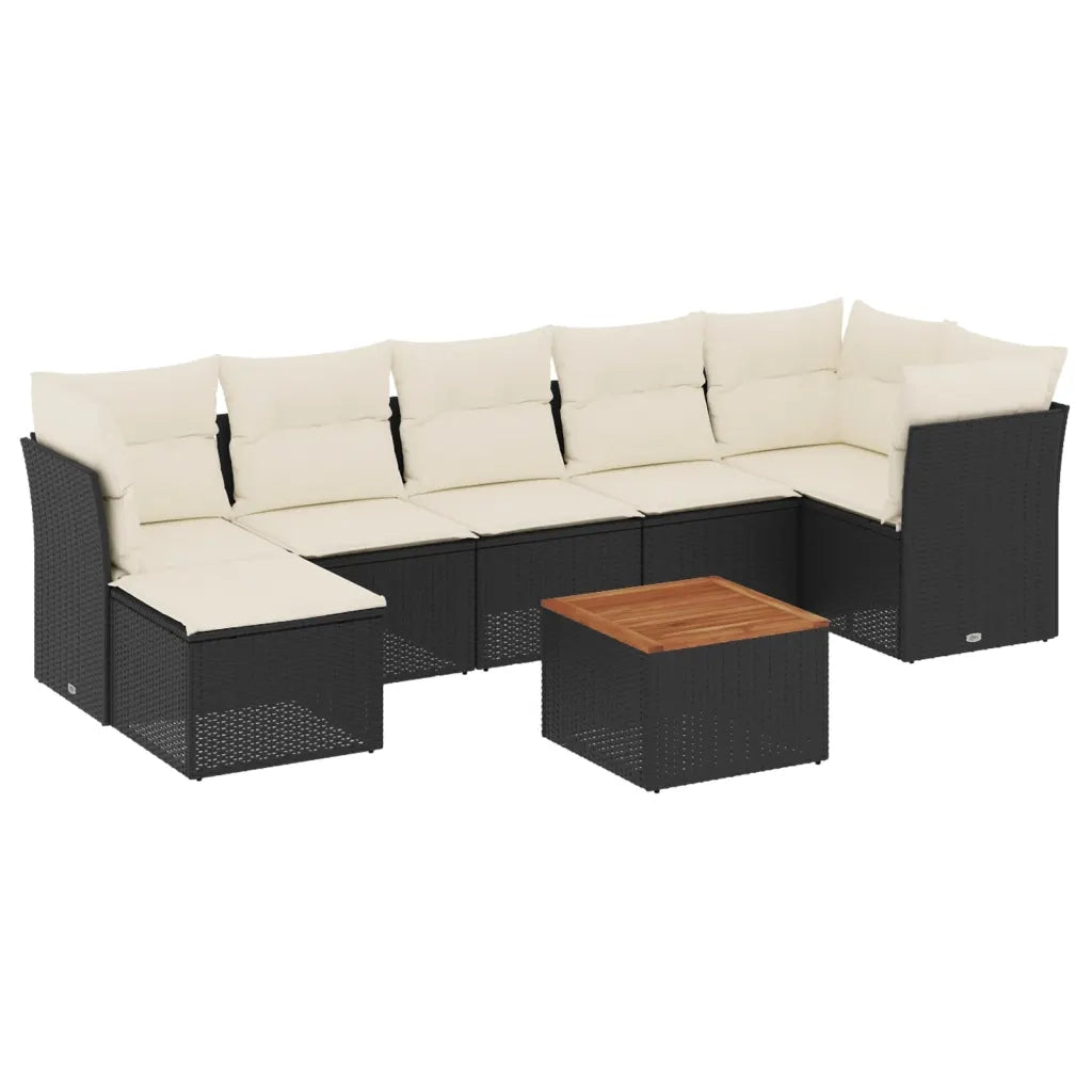 Set Divani da Giardino con Cuscini 8 pz Nero in Polyrattan