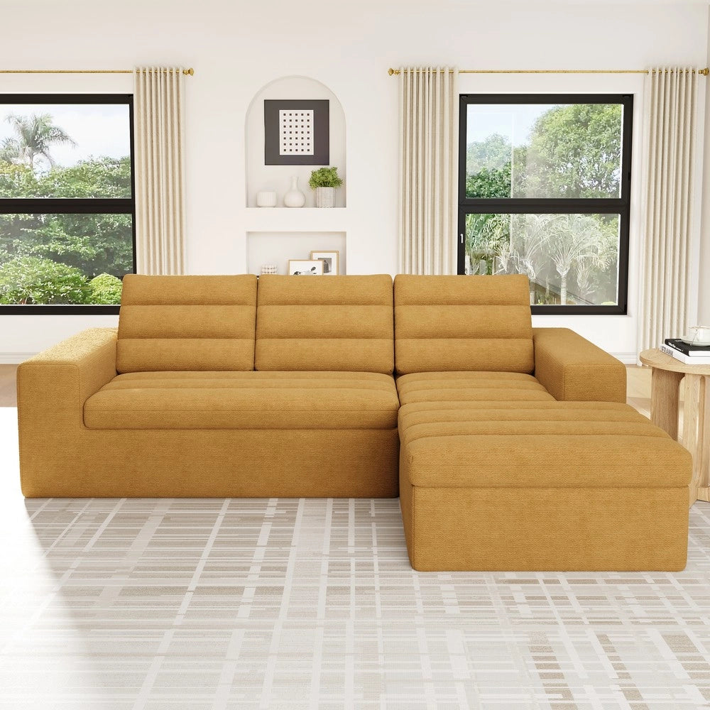 Divano angolare modulare ¨C Minimal ¨C tessuto chenille arancione
