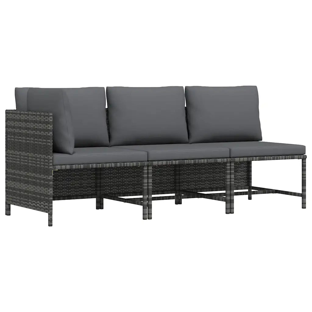 Set Divani da Giardino 3 pz con Cuscini in Polyrattan Grigio 313505