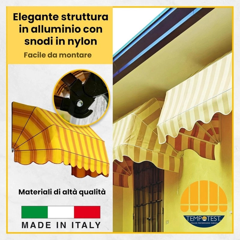 Tenda Sole Cappottina 5 Raggi, Tessuto Tempotest Parà Giallo 12, Larghezza 2,50 x Sporgenza 1,20, UV-Resistente, Impermeabile - Giardino, Balcone