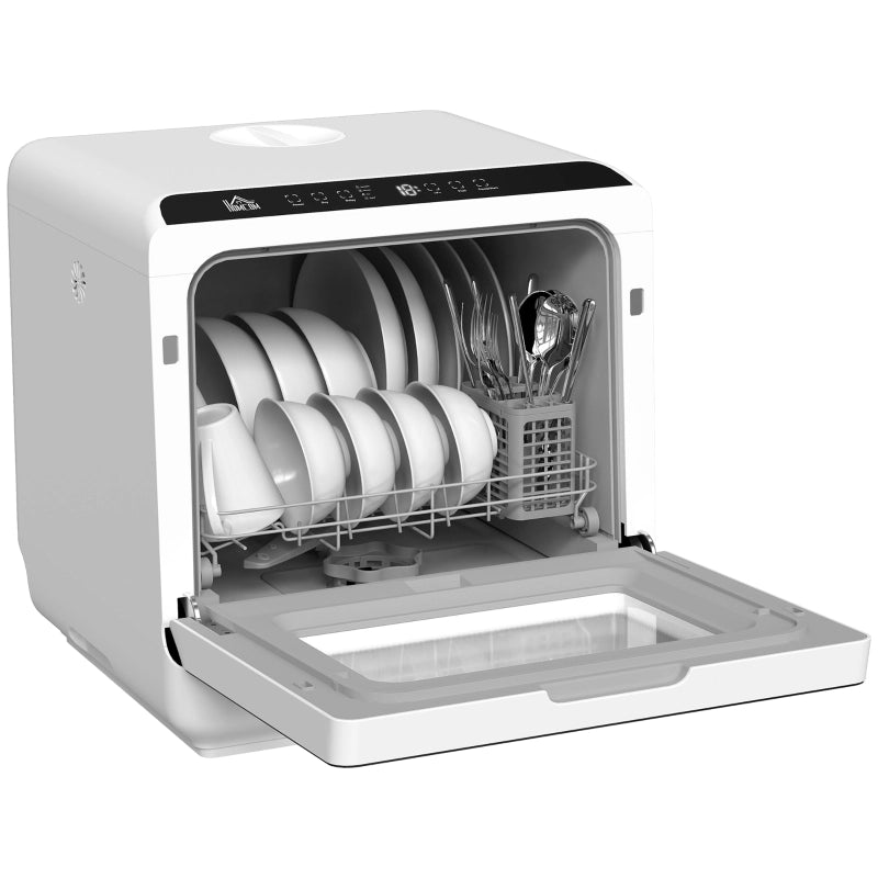 Mini Lavastoviglie da Tavolo 6L, 5 Programmi, Funzione Asciugatura, Display LED, Bianco