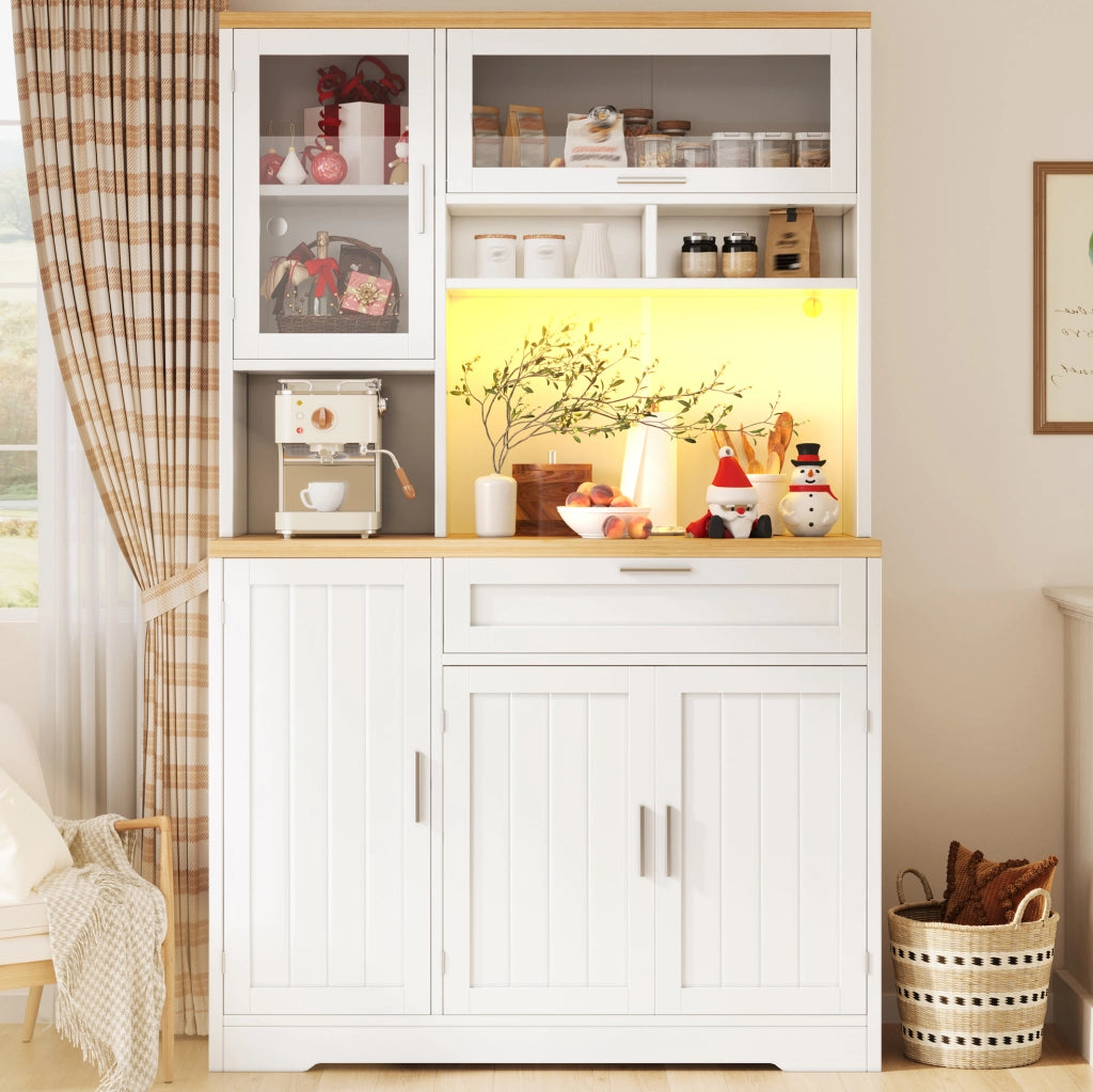 Mobile alto con vetrine, LED USB e app, bianco, 104x40x180 cm