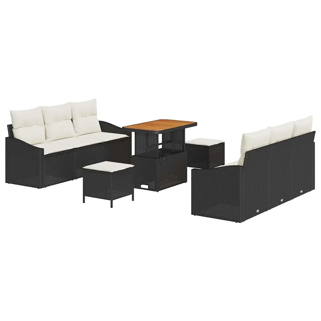 Set Divano da Giardino con cuscino 9 pcs Nero e Crema
